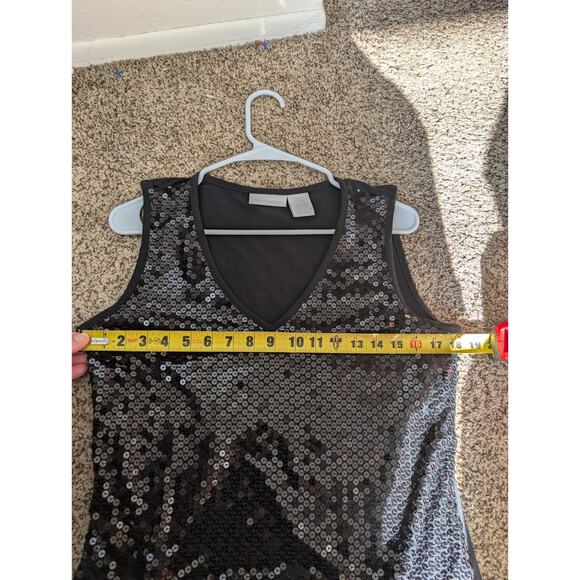 Vintage-Inspired Worthington Black Sequin Tank Top | Glam Party Sleeveless... - Picture 6 of 7